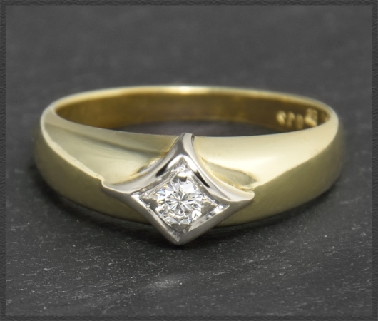 Diamant Ring 0,12ct Solitär, 585 Gold, Vintage