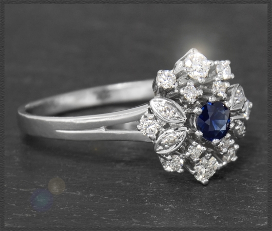 Diamant & Saphir Ring mit 0,74ct, 585 Gold, Vintage