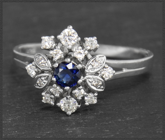 Diamant & Saphir Ring mit 0,74ct, 585 Gold, Vintage