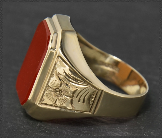 Karneol 333 Gold Ring, Gold Gravur, um 1950