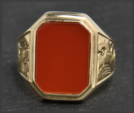 Karneol 333 Gold Ring, Gold Gravur, um 1950