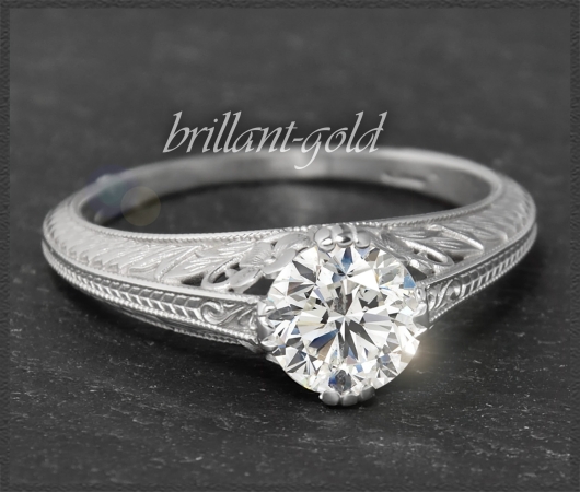 Diamant Jugendstil Design Ring, 1ct Solitär, 585 Gold