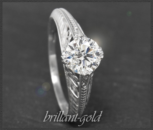 Diamant Jugendstil Design Ring, 1ct Solitär, 585 Gold
