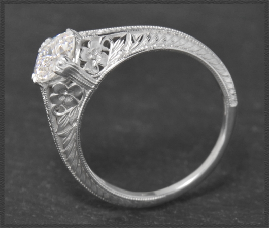 Diamant Jugendstil Design Ring, 1ct Solitär, 585 Gold