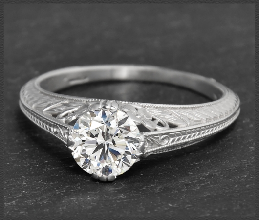 Diamant Jugendstil Design Ring, 1ct Solitär, 585 Gold
