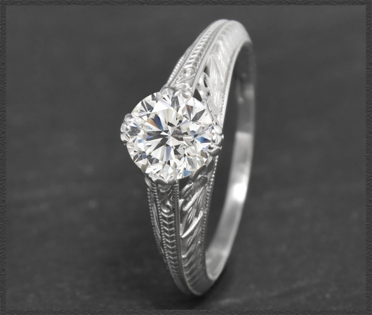 Diamant Jugendstil Design Ring, 1ct Solitär, 585 Gold