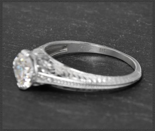 Diamant Jugendstil Design Ring, 1ct Solitär, 585 Gold