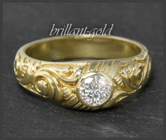 Antiker 0,65ct Solitär Brillant Ring mit Gravur, 585 Gold