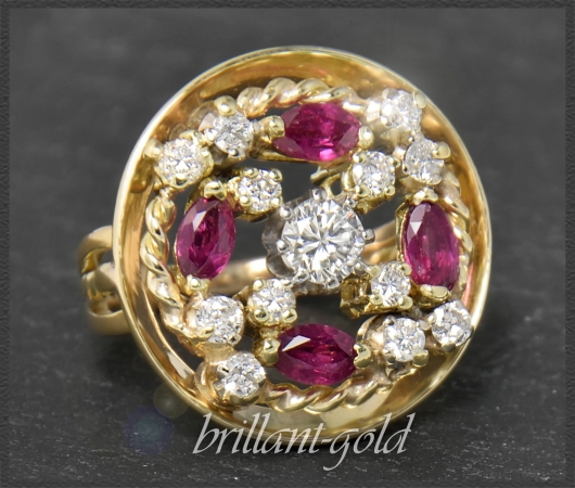 Antiker Diamant & Rubin Ring, 585 Gold, um 1925