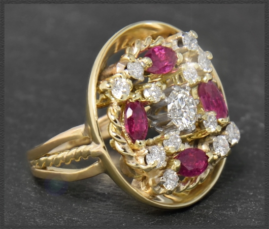 Antiker Diamant & Rubin Ring, 585 Gold, um 1925