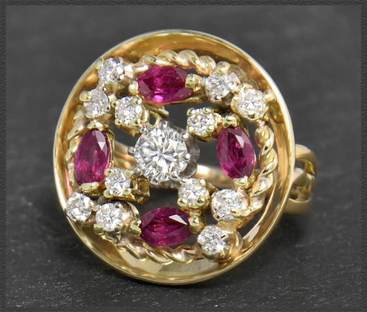 Antiker Diamant & Rubin Ring, 585 Gold, um 1925
