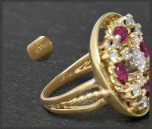 Antiker Diamant & Rubin Ring, 585 Gold, um 1925