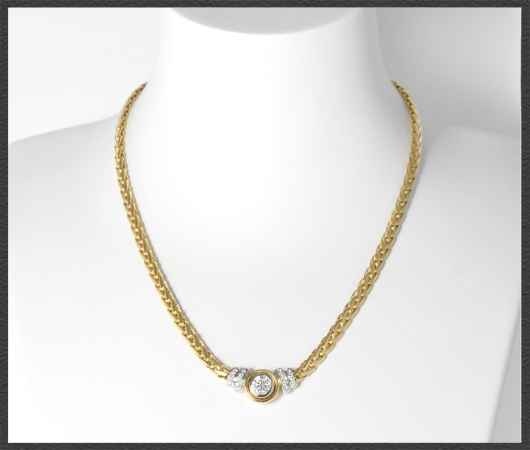 Diamant Collier mit 1,45ct, Solitär 1,12ct, 750 Gold