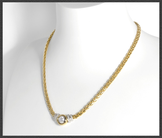 Diamant Collier mit 1,45ct, Solitär 1,12ct, 750 Gold