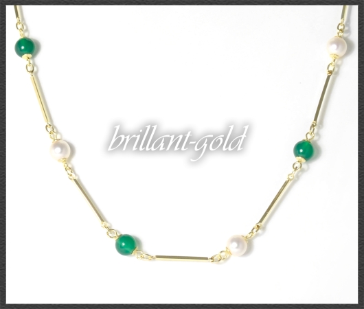 Collier mit Akoya Perlen & Chrysopras, 585 Gold