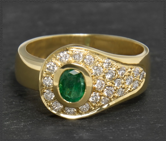 Diamant & Smaragd Ring mit 1,60ct, 585 Gelbgold