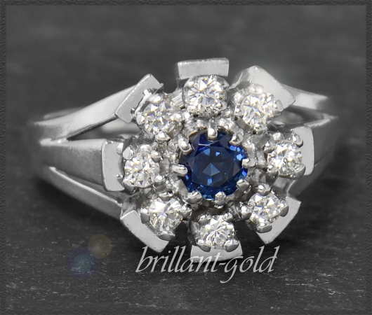Vintage 0,93ct Saphir & Diamant Ring, 585 Gold