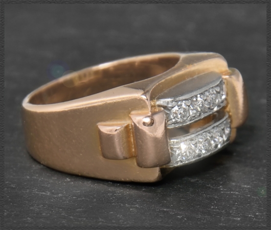 Antiker "tank ring", 0,64ct Diamanten, Gold & Platin
