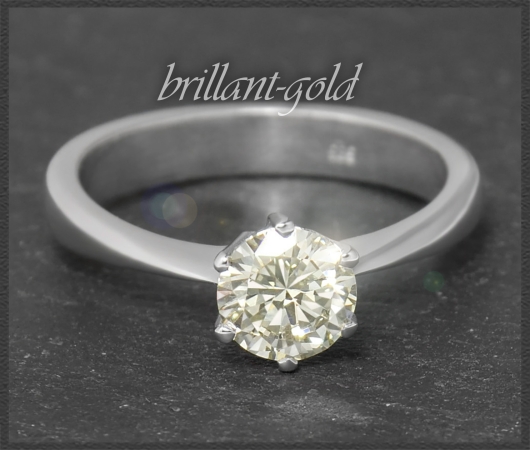 Diamant Solitär Ring, 0,75ct zart gelb, 585 Weißgold