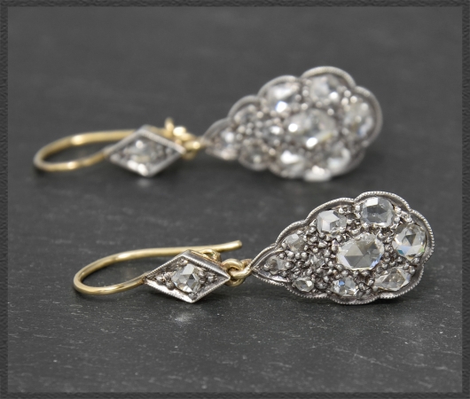Antike 2ct Diamant Ohrringe, Gold & Silber, um 1890