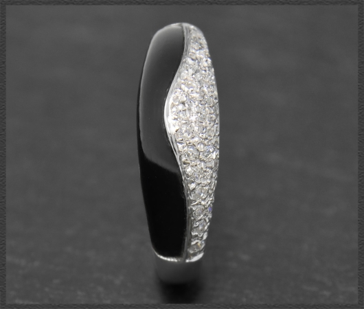 Onyx & 0,45ct Diamant Cocktail Ring, 585 Weißgold