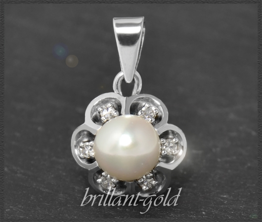 Diamant & 8,5mm Perle Anhänger, 585 Weißgold