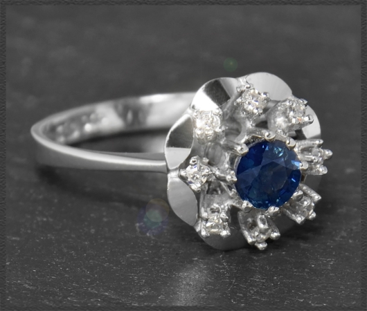 Diamant & Saphir Ring mit 0,75ct, 585 Gold, Vintage