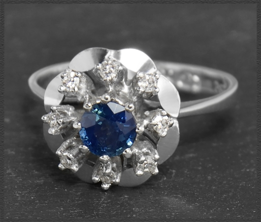 Diamant & Saphir Ring mit 0,75ct, 585 Gold, Vintage