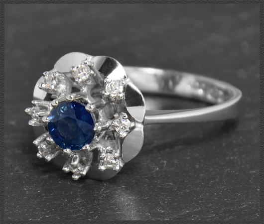 Diamant & Saphir Ring mit 0,75ct, 585 Gold, Vintage