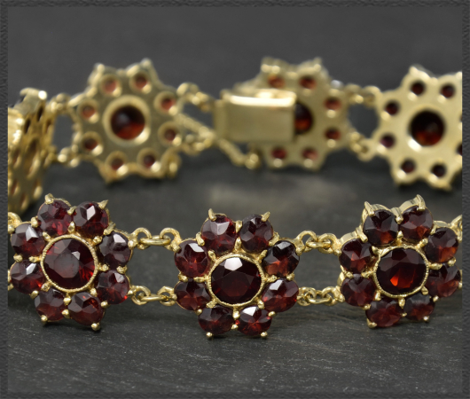 Granat Armband, 27ct Edelsteine, 333 Gold, Vintage