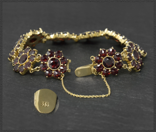 Granat Armband, 27ct Edelsteine, 333 Gold, Vintage