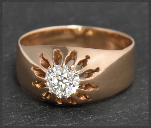 Antik Diamant Ring, 0,66ct Kissenschliff Brillant, 585 Rotgold