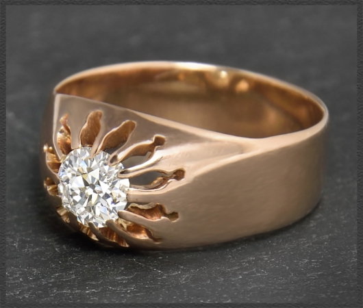 Antik Diamant Ring, 0,66ct Kissenschliff Brillant, 585 Rotgold