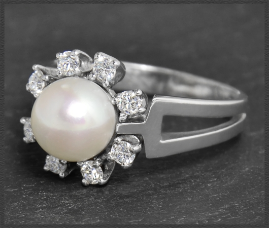 Diamant & Perlen Ring, 0,32ct Brillanten, 585 Weißgold