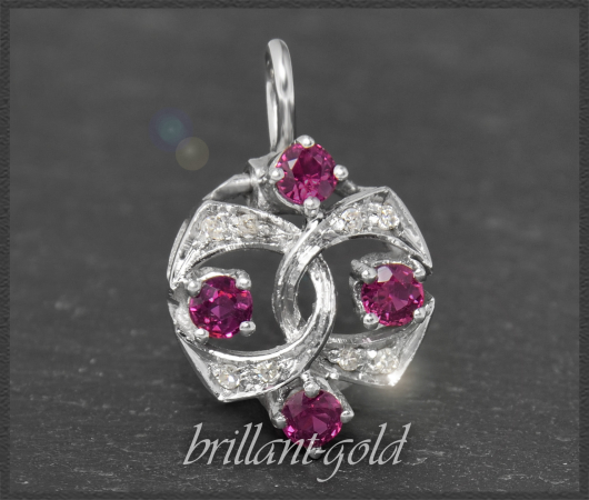 Art Deco Diamant & Rubin Anhänger, 585 Weißgold, Antik