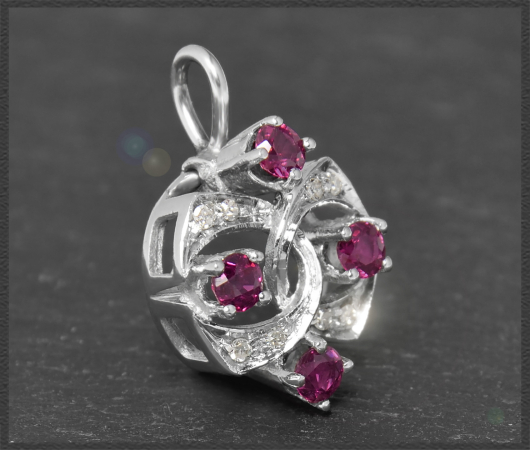 Art Deco Diamant & Rubin Anhänger, 585 Weißgold, Antik