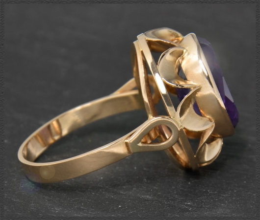 Cocktail Ring, 7ct Amethyst Solitär, 585 Gold, Antik