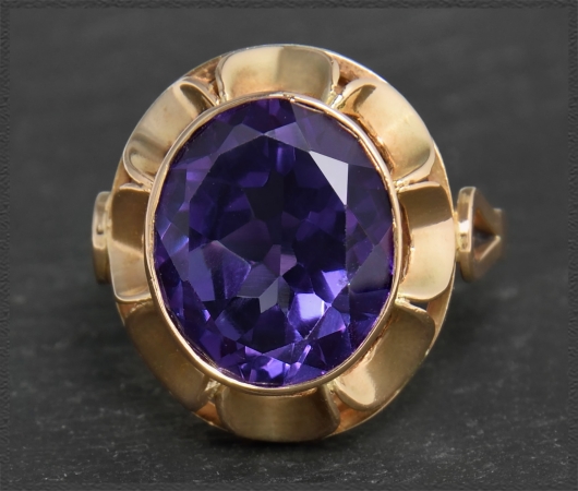 Cocktail Ring, 7ct Amethyst Solitär, 585 Gold, Antik