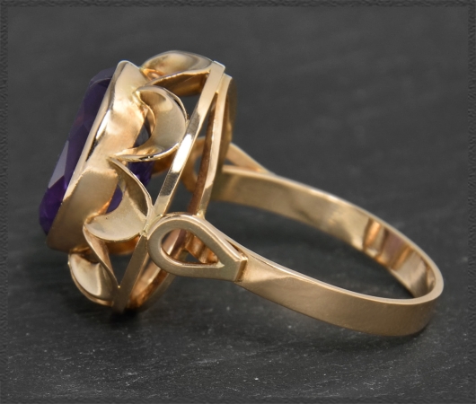 Cocktail Ring, 7ct Amethyst Solitär, 585 Gold, Antik