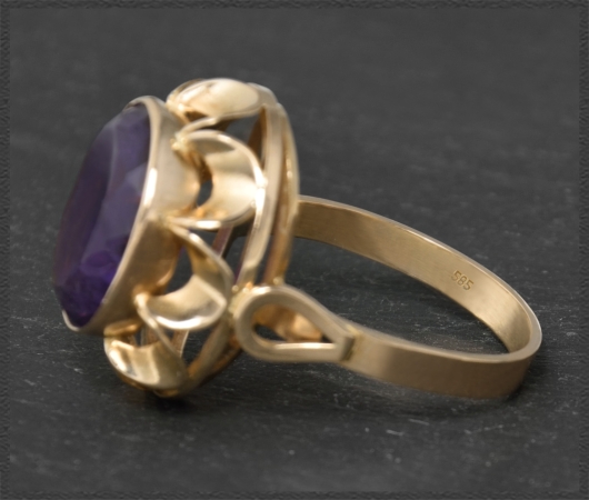 Cocktail Ring, 7ct Amethyst Solitär, 585 Gold, Antik