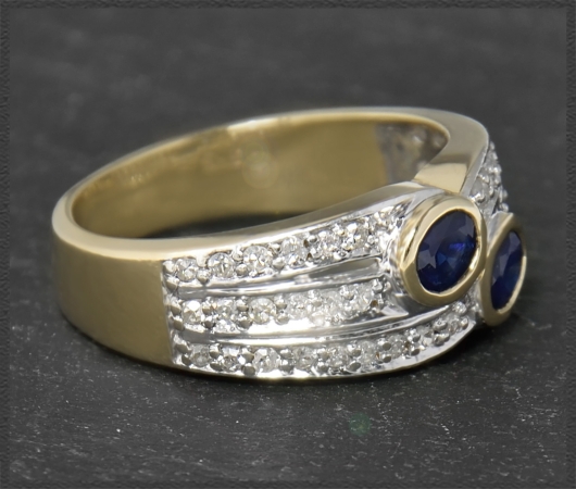 Diamant & Saphir Ring mit 1,20ct, 585 Gold Bandring