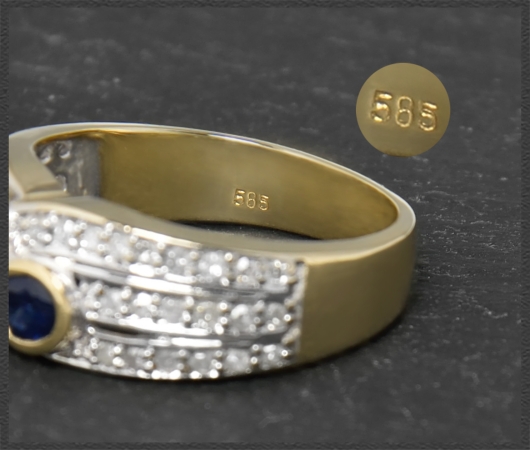 Diamant & Saphir Ring mit 1,20ct, 585 Gold Bandring