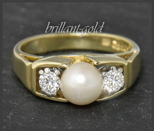 Diamant & Perlen Ring mit 0,40ct, 585 Gelbgold, Vintage
