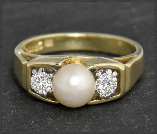 Diamant & Perlen Ring mit 0,40ct, 585 Gelbgold, Vintage