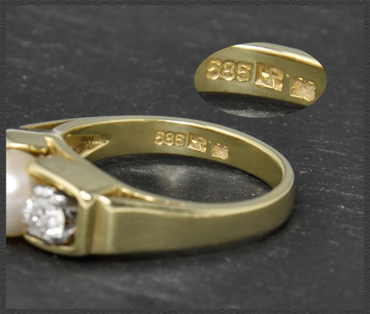 Diamant & Perlen Ring mit 0,40ct, 585 Gelbgold, Vintage