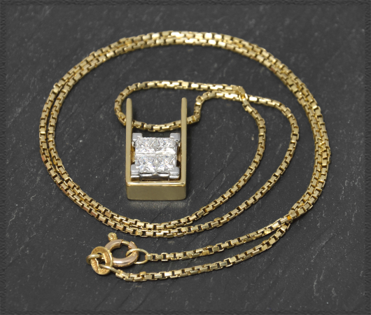 Diamant Collier mit 1,15ct, 585 Gelbgold Kette & Anhänger