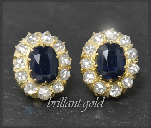 Antike 3,70ct Diamant & Saphir Ohrstecker, 585 Gold