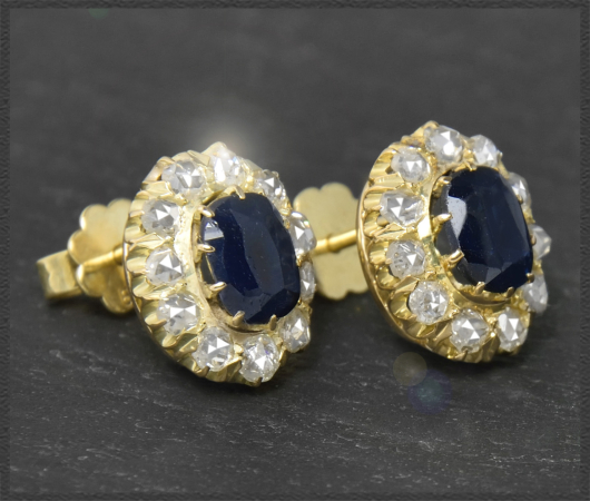 Antike 3,70ct Diamant & Saphir Ohrstecker, 585 Gold