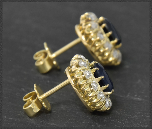 Antike 3,70ct Diamant & Saphir Ohrstecker, 585 Gold