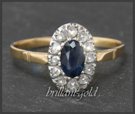 Diamant & Saphir Ring, 750 Gold & Silber, Antik um 1890
